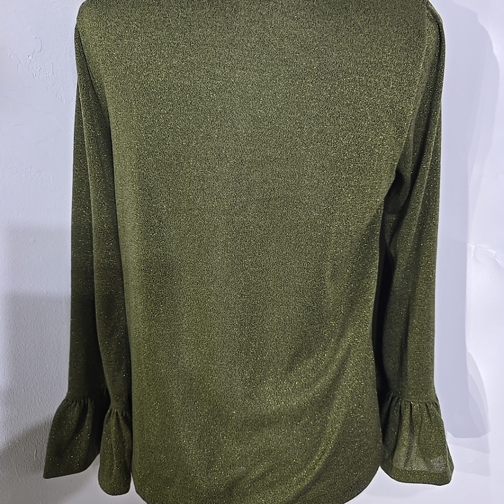 J Crew Womens Green Sparkle Gold Shimmer Bell Sleeve Blouse - Picture 4 of 7